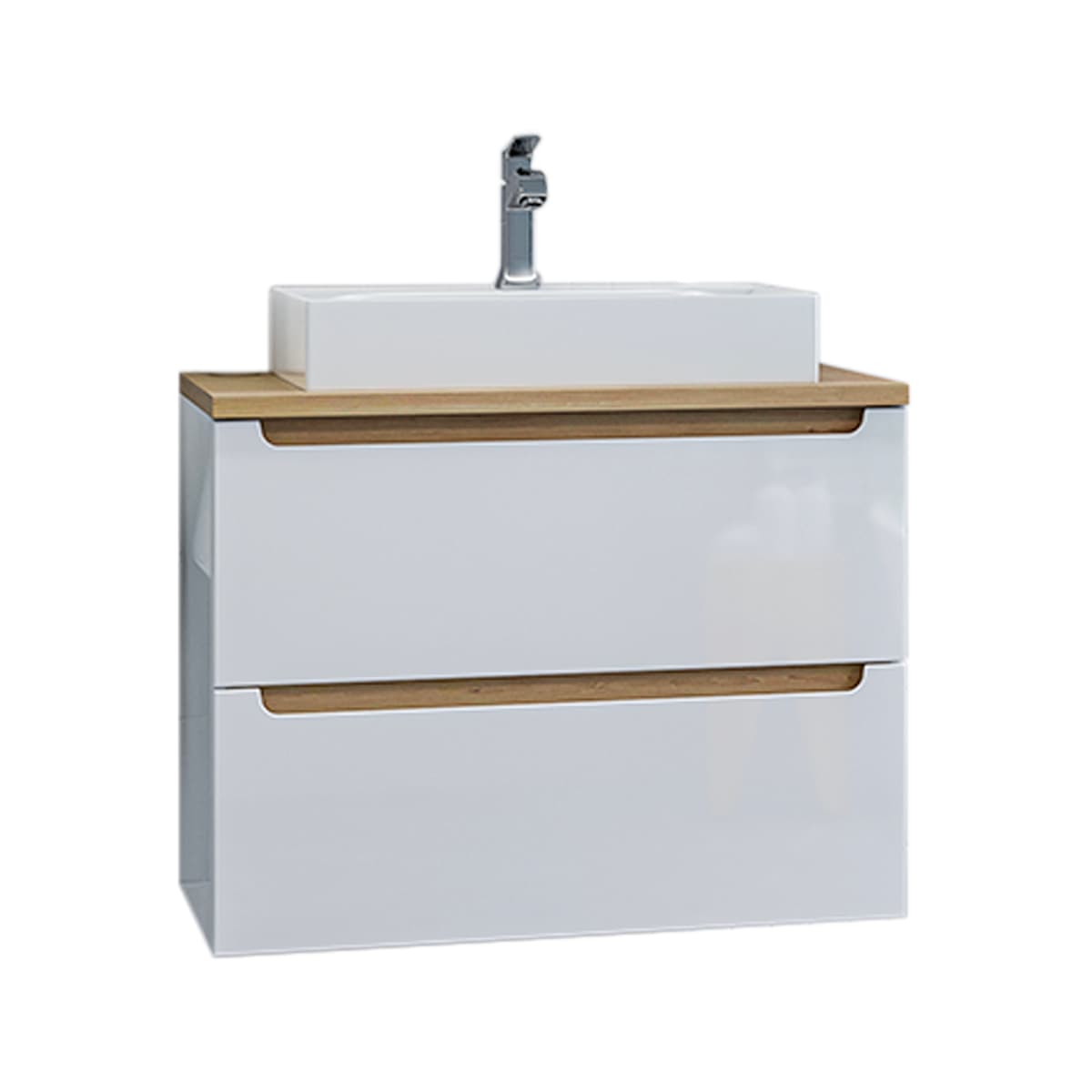 Meuble simple vasque 80cm 2 tiroirs Livia Blanc et Bois
