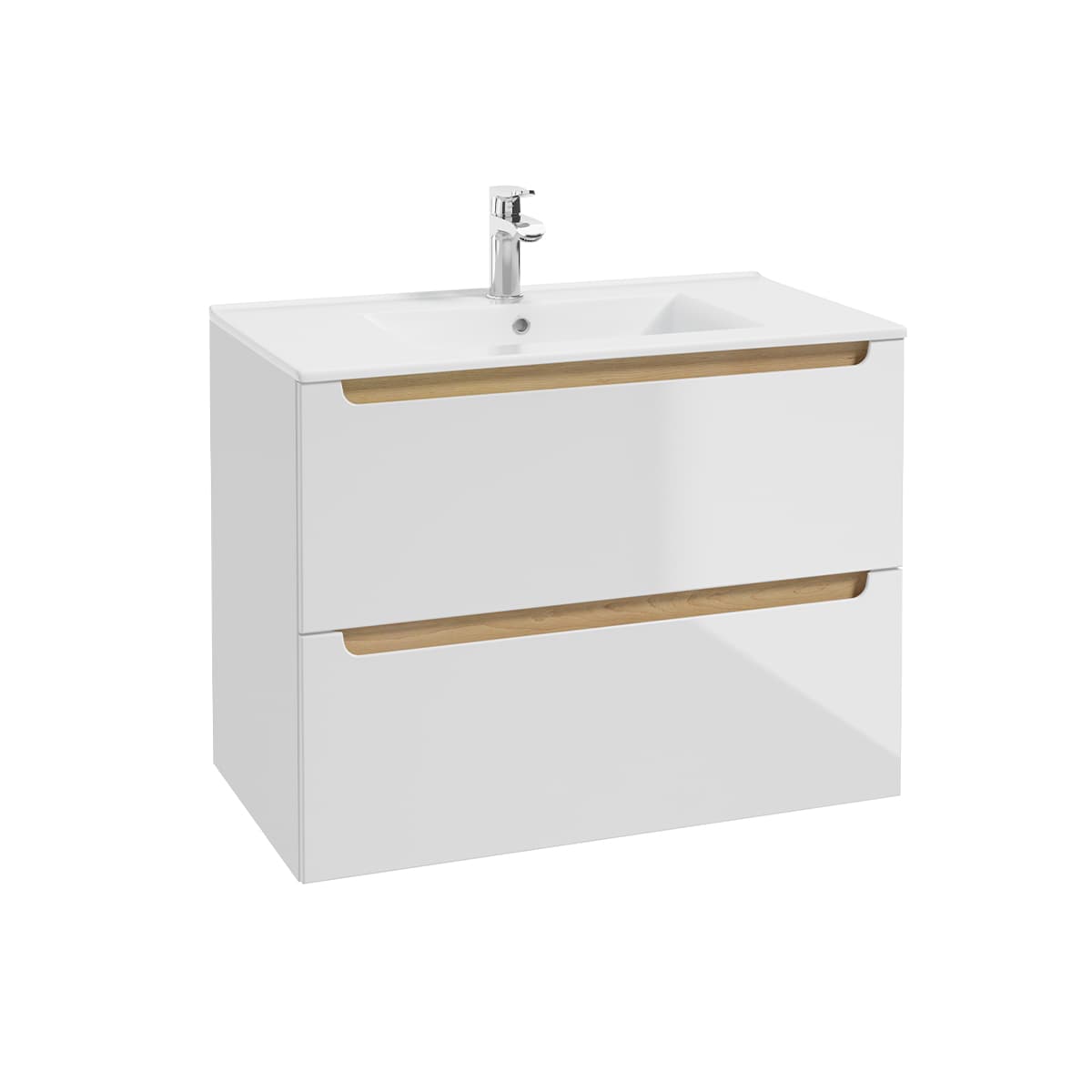 Meuble simple vasque encastrée 80cm 2 tiroirs Livia Blanc et Bois