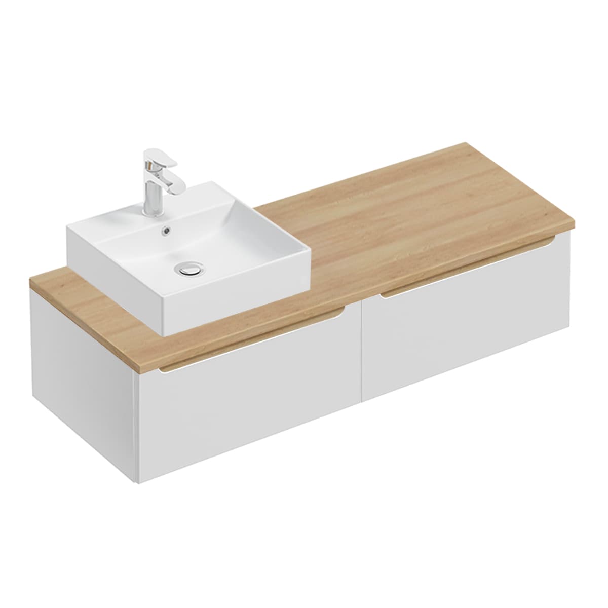 Meuble simple vasque 120cm 2 tiroirs Livia Blanc et Bois