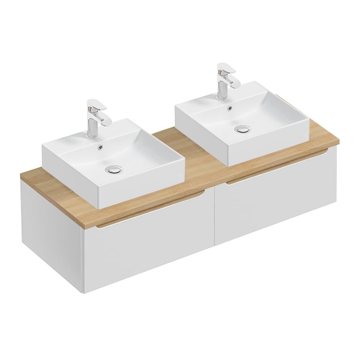 Meuble double vasque 120cm 2 tiroirs Livia Blanc et Bois