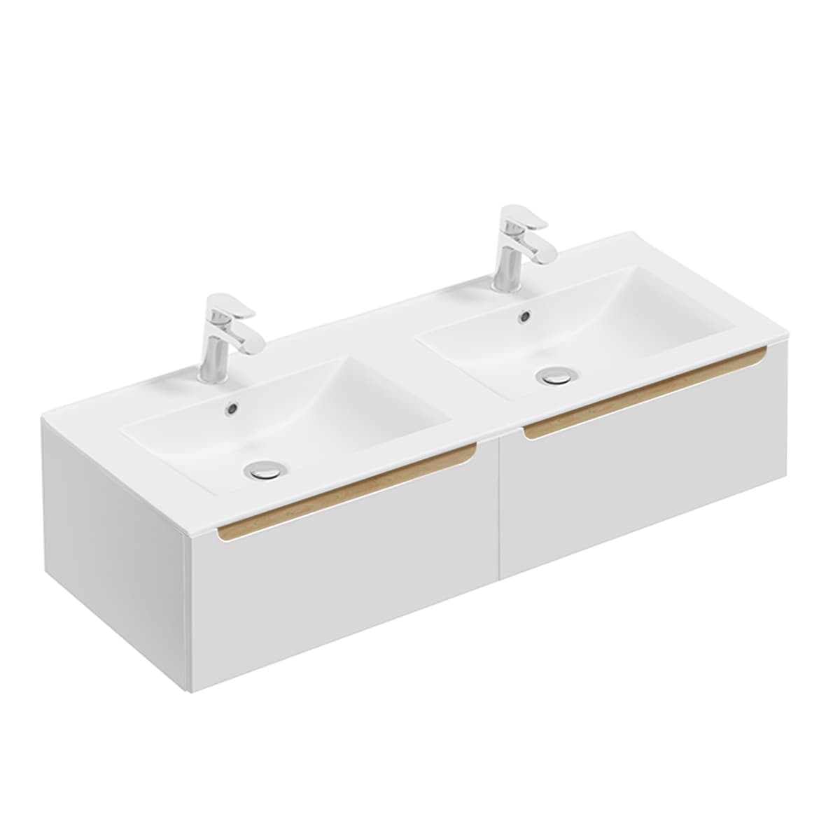 Meuble double vasque encastrée 120cm 2 tiroirs Livia Blanc et Bois