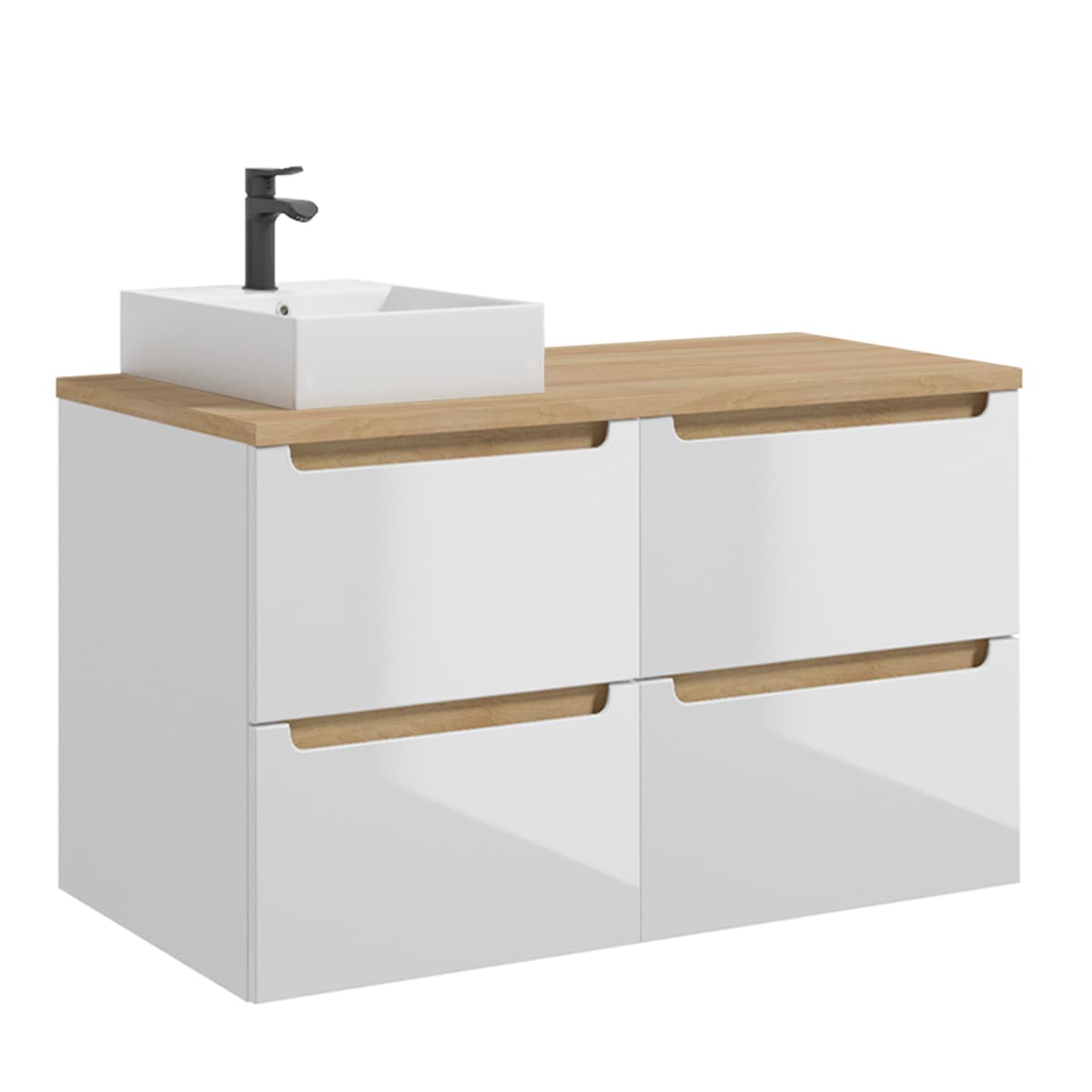 Meuble simple vasque 120cm 4 tiroirs Livia Blanc et Bois
