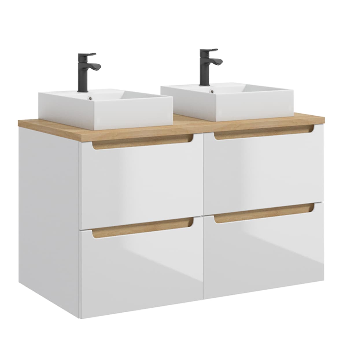 Meuble double vasque 120cm 4 tiroirs Livia Blanc et Bois