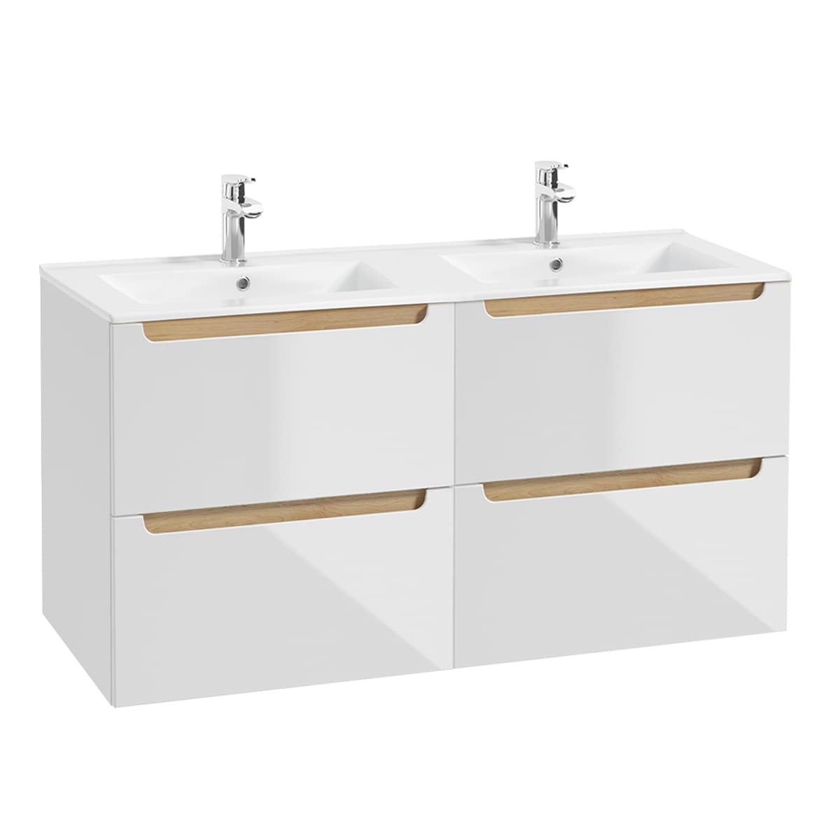 Meuble double vasque encastrée 120cm 4 tiroirs Livia Blanc et Bois