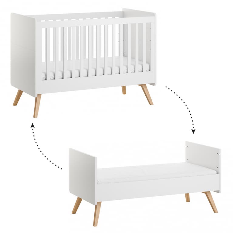 Lit évolutif 70x140 sommier inclus Vox Vintage Blanc et Bois