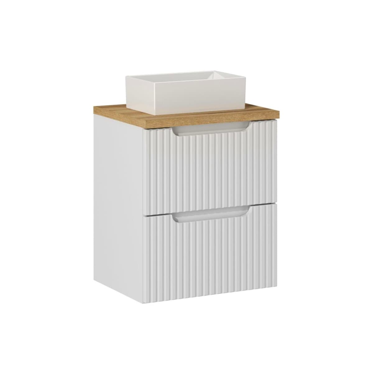 Meuble simple vasque 50cm 2 tiroirs Riva Blanc et Bois