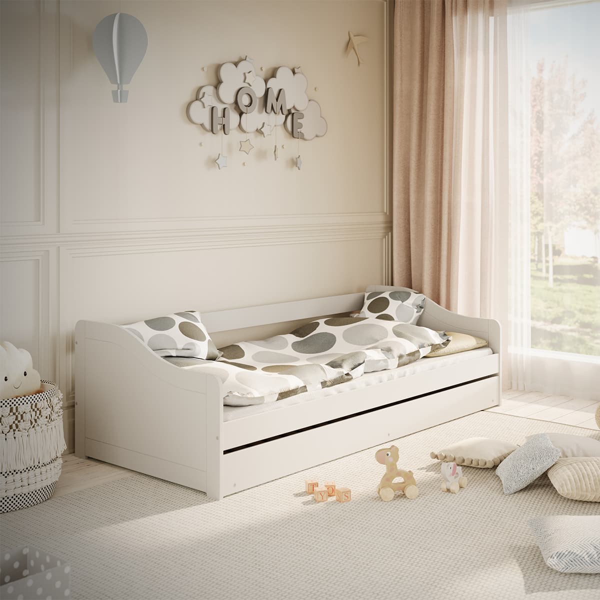 Lit 90x200 sommier matelas et tiroir inclus Kocot Kids Allison Blanc