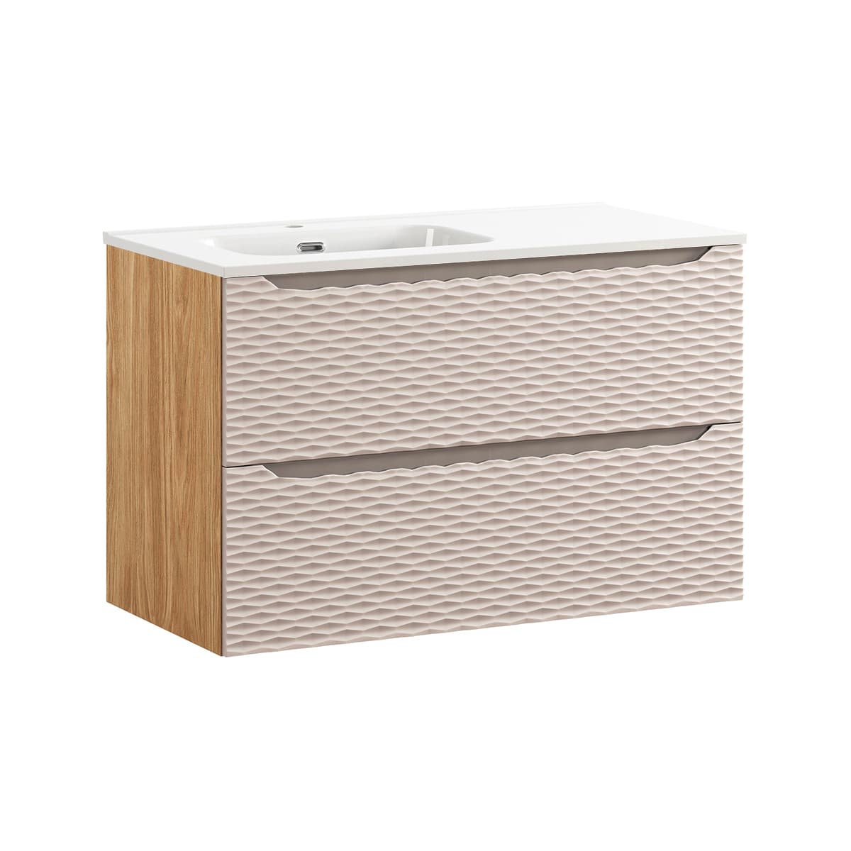 Meuble simple vasque encastrée gauche 90cm Elora Beige et bois