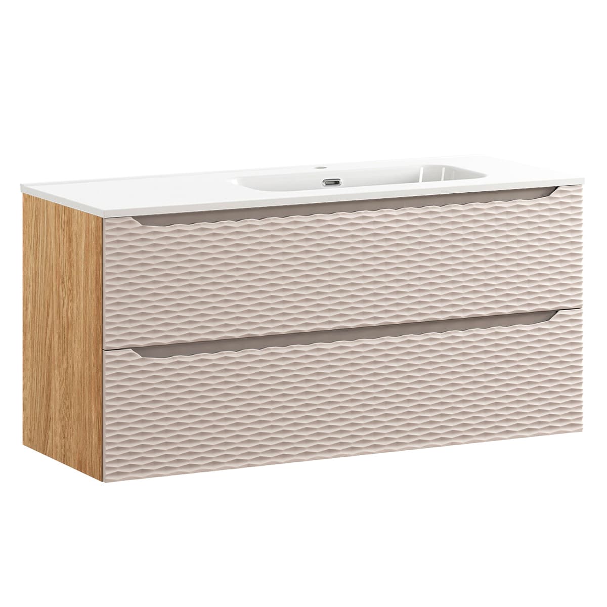 Meuble simple vasque encastrée droite 120cm 2 tiroirs Elora Beige et bois