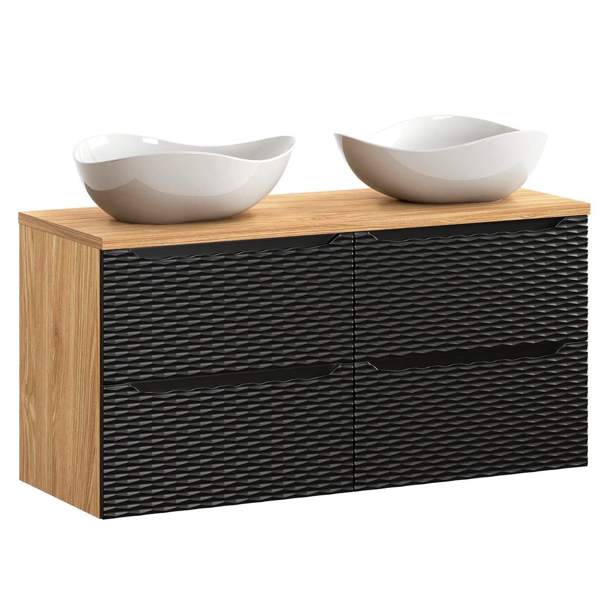 Meuble double vasque 120cm 4 tiroirs Elora Noir et bois Cloud