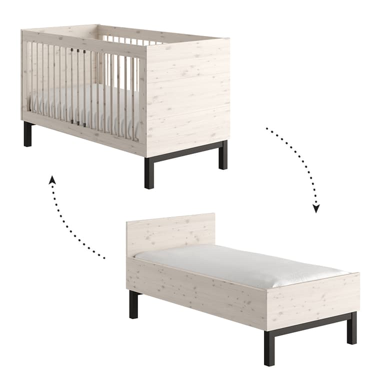 Lit évolutif 70x140 Pinio Country Bois blanchi