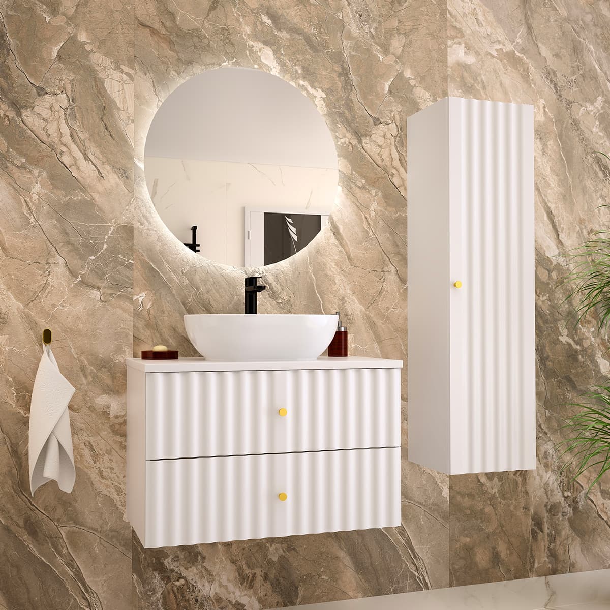 Ensemble meuble simple vasque 80cm et colonne Izae Blanc