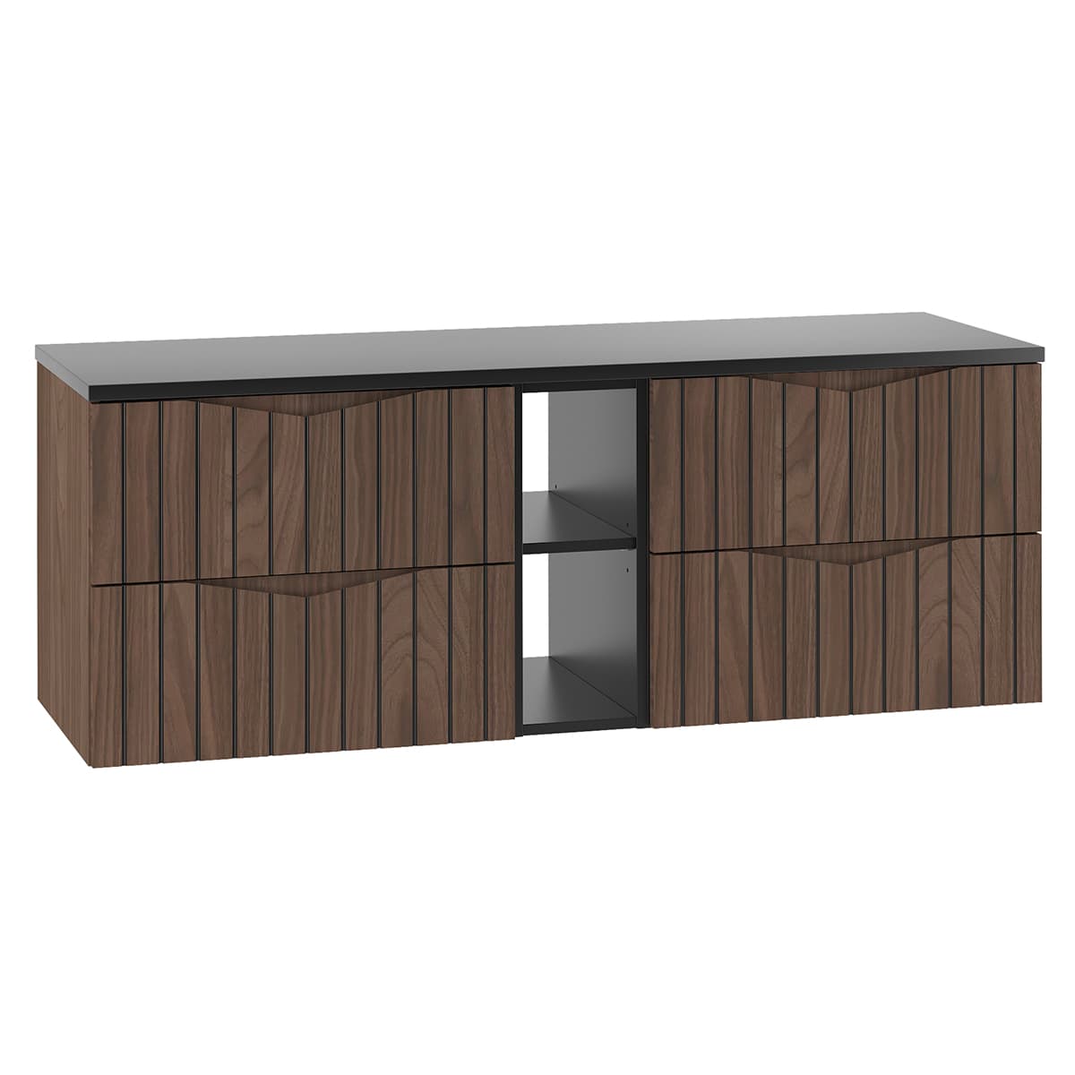 Meuble sous-vasque 140cm 2 niches plan de toilette Siena bois et noir