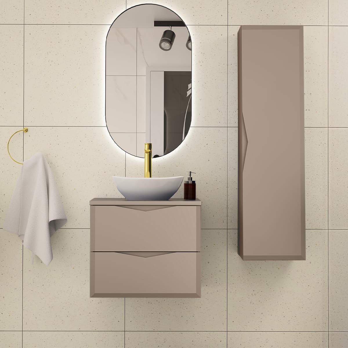 Ensemble meuble simple vasque 60cm et colonne Ellie Cachemire