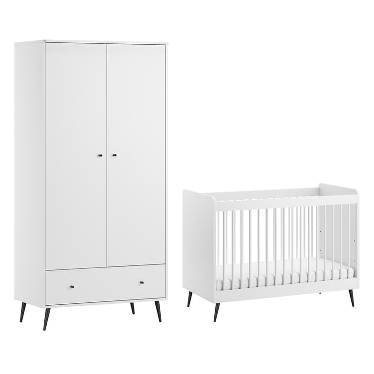 Lit bébé 60x120 et armoire 2 portes Vox Blanca Blanc
