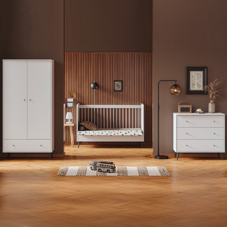 Chambre complète lit évolutif 70x140 commode à langer et armoire 2 portes Vox Blanca Blanc