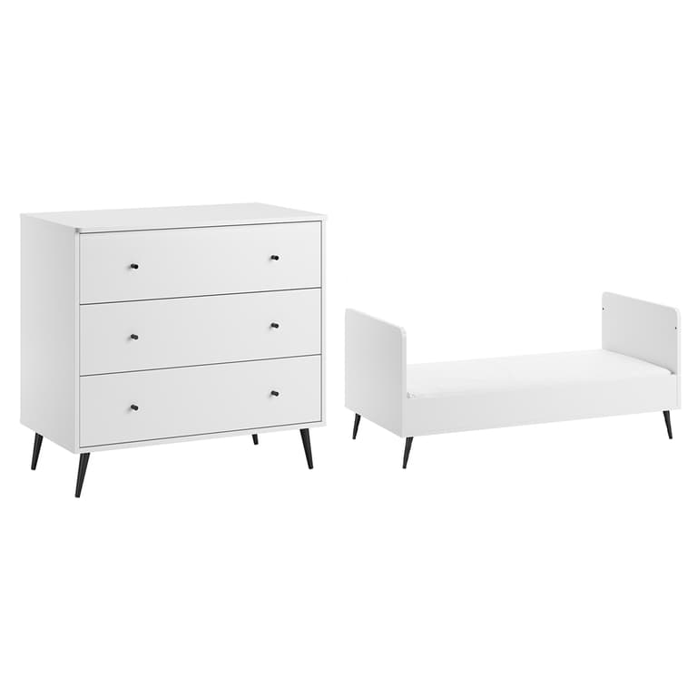 Lit évolutif 70x140 et commode 3 tiroirs Vox Blanca Blanc