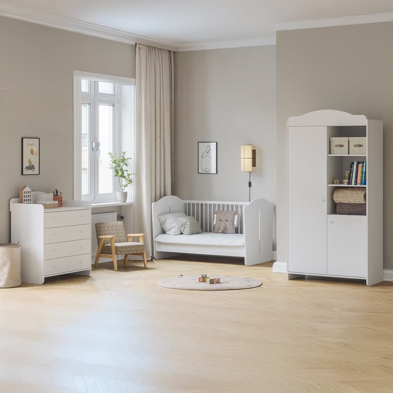Chambre complète lit évolutif 70x140 commode à langer et armoire 2 portes Vox Megeve Blanc