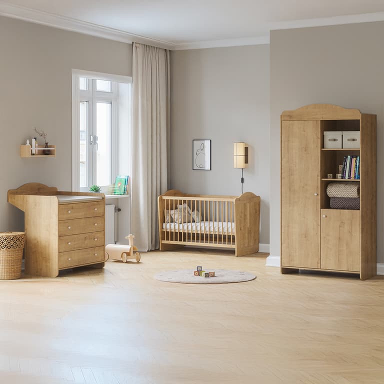Chambre complète lit bébé 60x120 commode à langer et armoire 2 portes Vox Megeve Bois