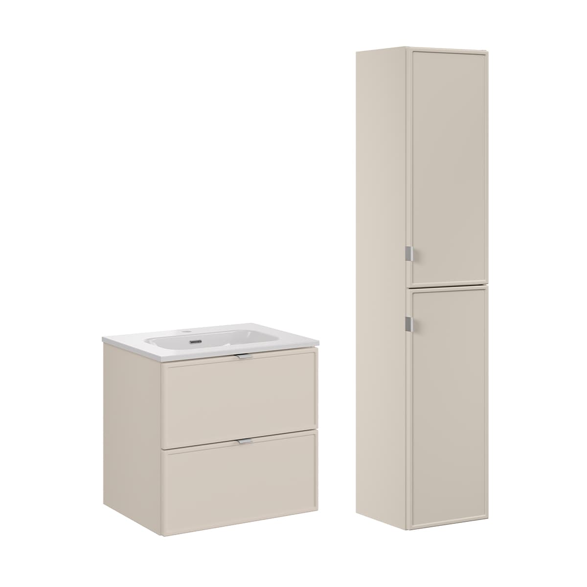 Ensemble meuble simple vasque encastrée 60cm et colonne Alba Cachemire