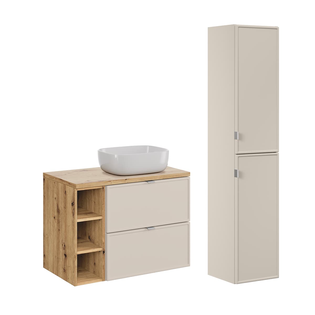 Ensemble meuble simple vasque 80cm 3 niches et colonne Alba Cachemire
