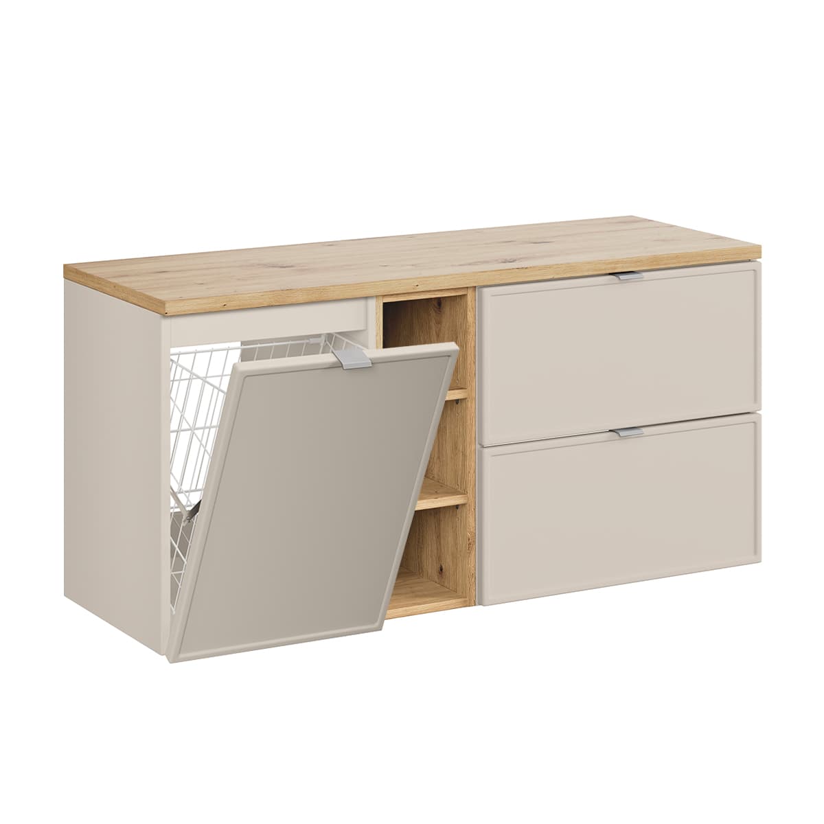 Meuble sous-vasque 120cm 3 niches panier à linge Alba Cachemire
