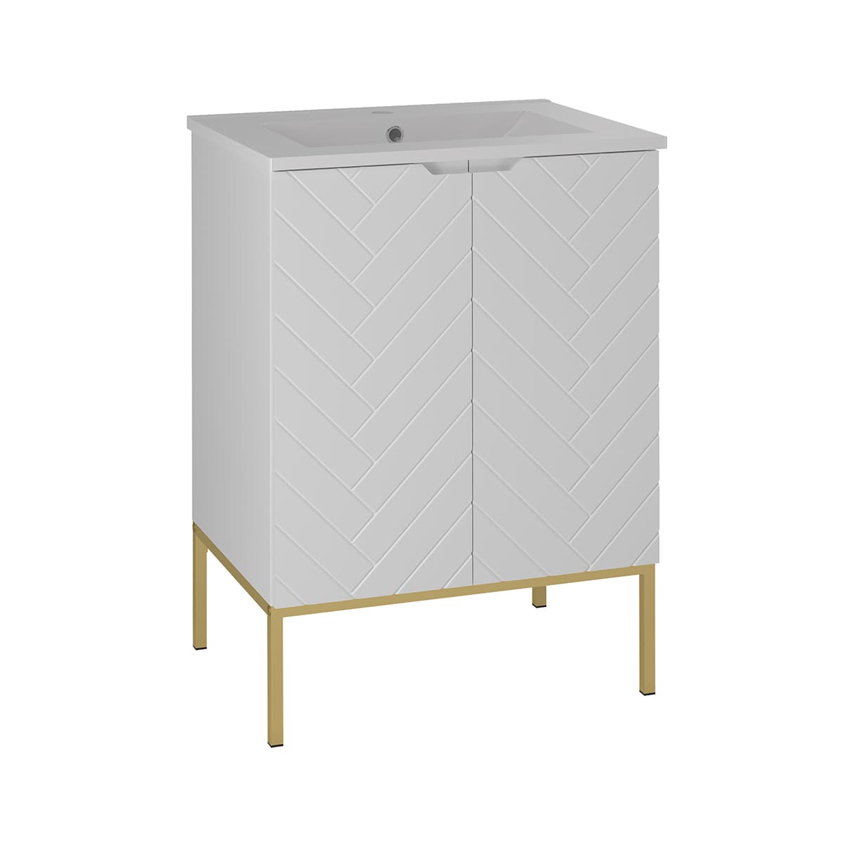 Meuble simple vasque encastrée 60cm 2 portes sur pieds Daria Blanc