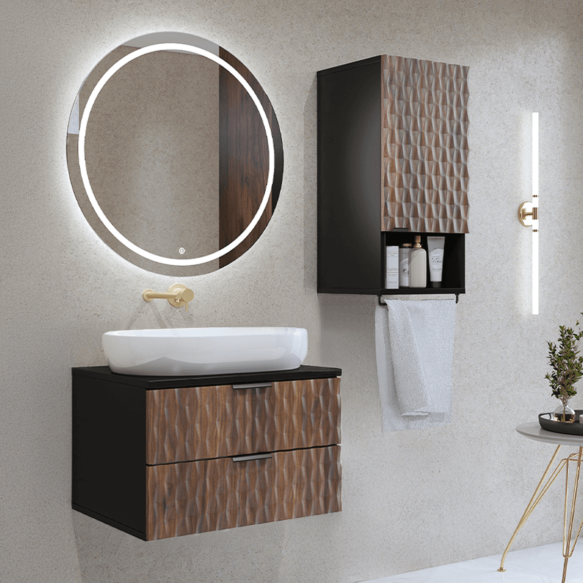 Ensemble meuble sous-vasque 60cm et armoire Nevia Bois et Noir