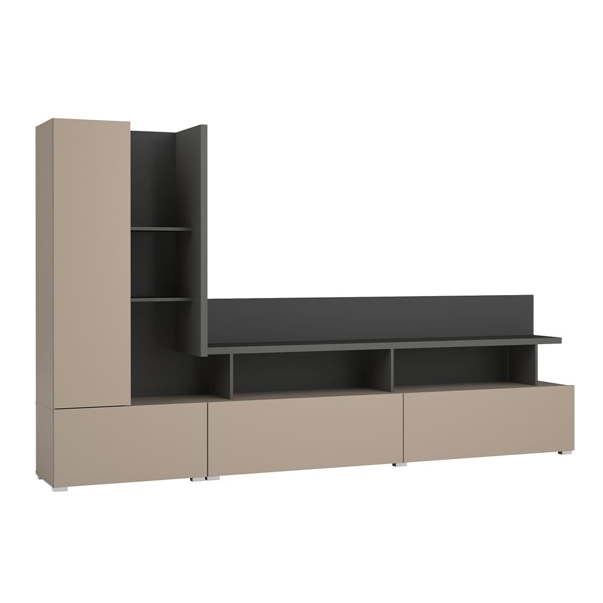 Mur TV 270 cm Opio Taupe et Anthracite