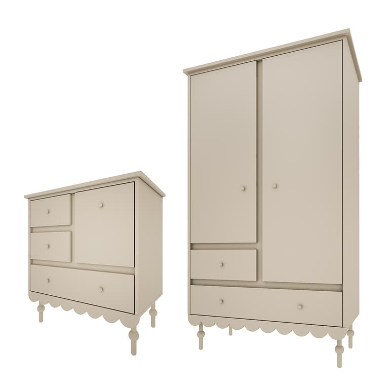 Commode 3 tiroirs et armoire 2 portes Wood Luck Babushka Olive