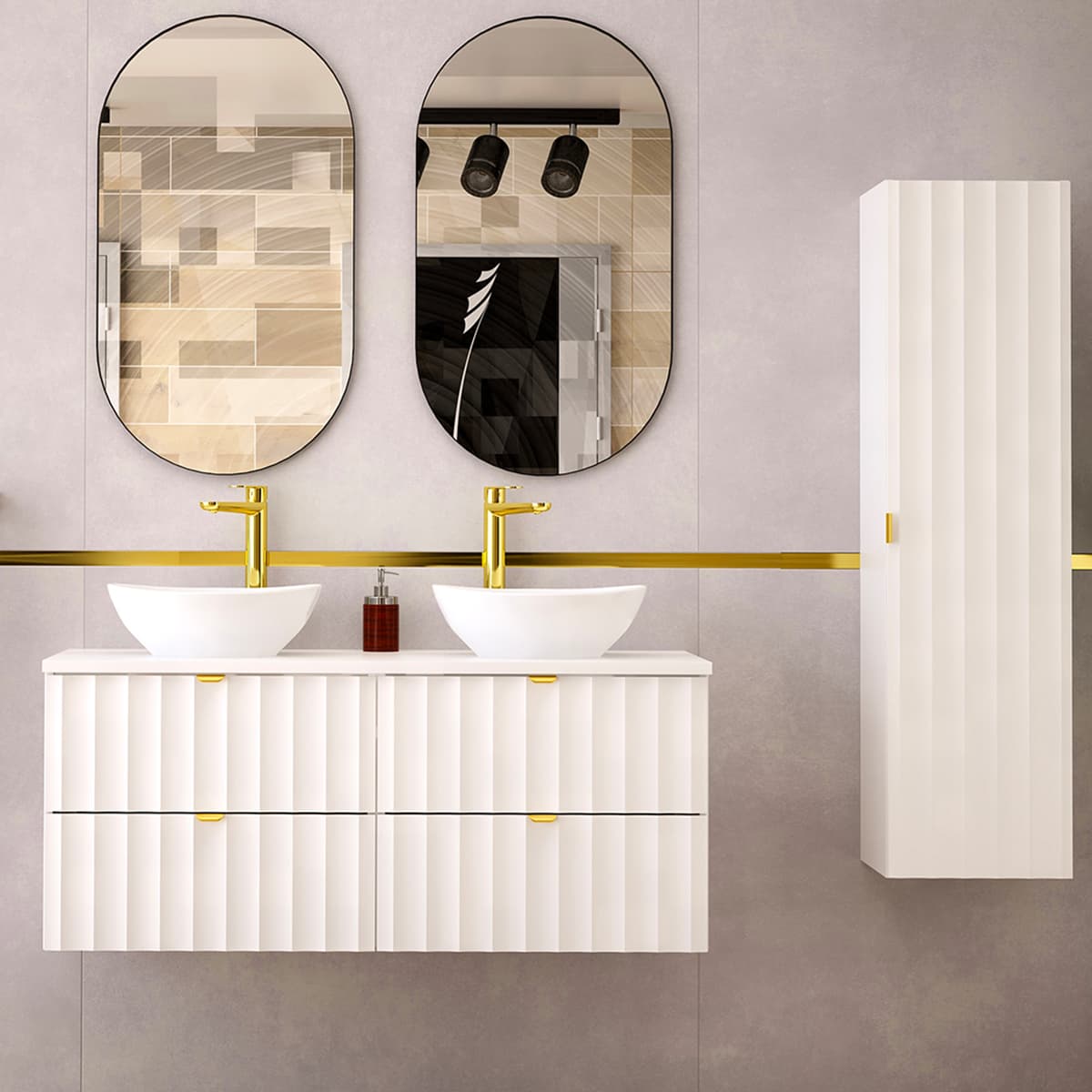 Ensemble meuble double vasque 120cm et colonne Lexa Blanc