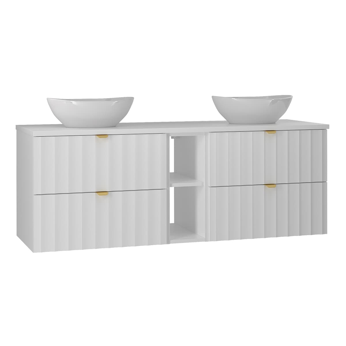Meuble double vasque 140cm 2 niches Lexa Blanc