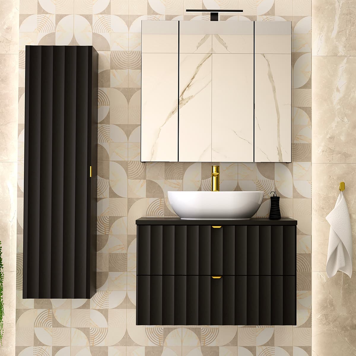 Ensemble meuble simple vasque 80cm et colonne Lexa Noir