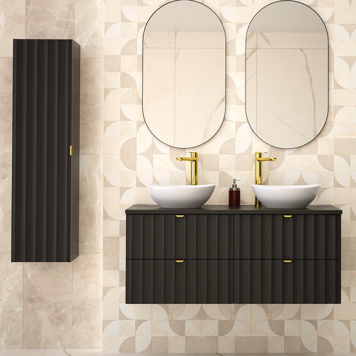 Ensemble meuble double vasque 120cm et colonne Lexa Noir