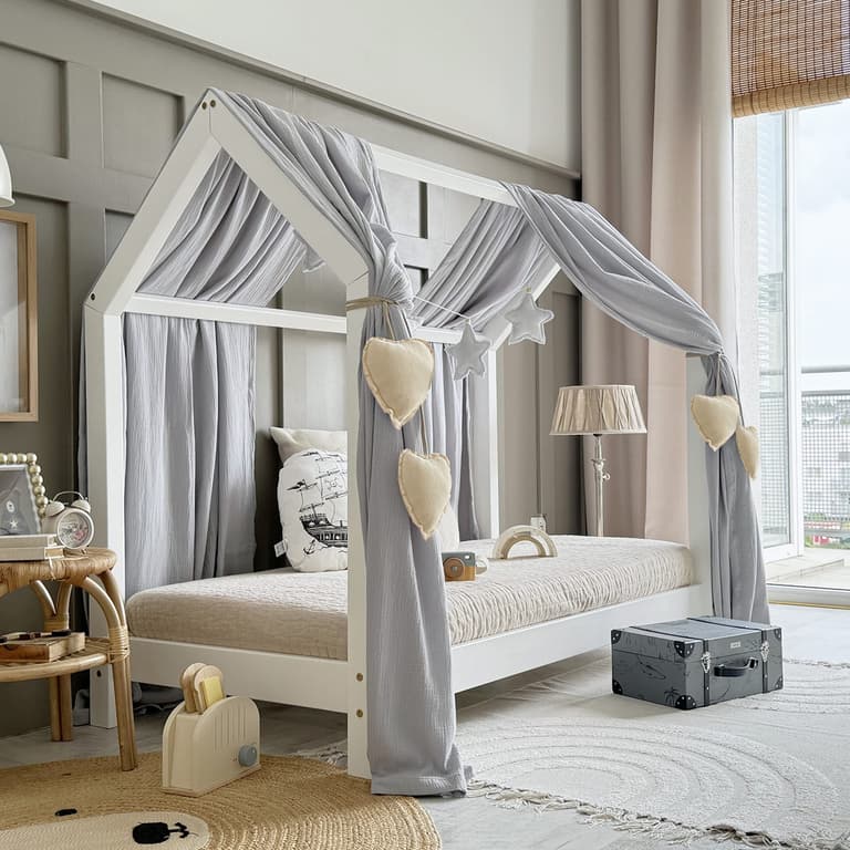 Ciel de lit en mousseline double pour 90x200 Gris