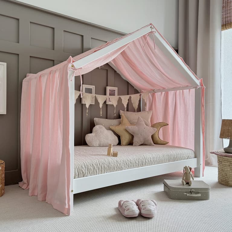 Ciel de lit en mousseline pour 90x190 Rose clair