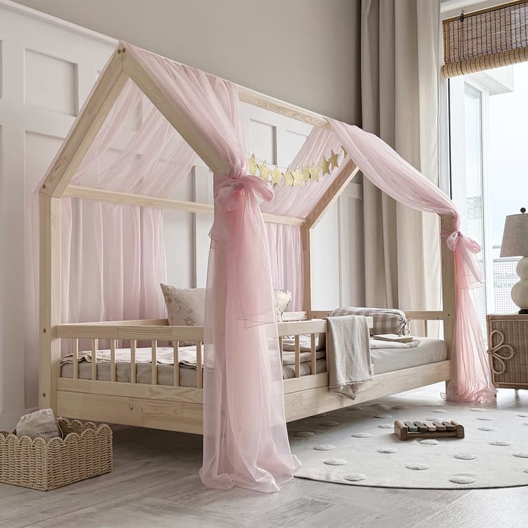 Ciel de lit en tulle double pour 90x190 Rose