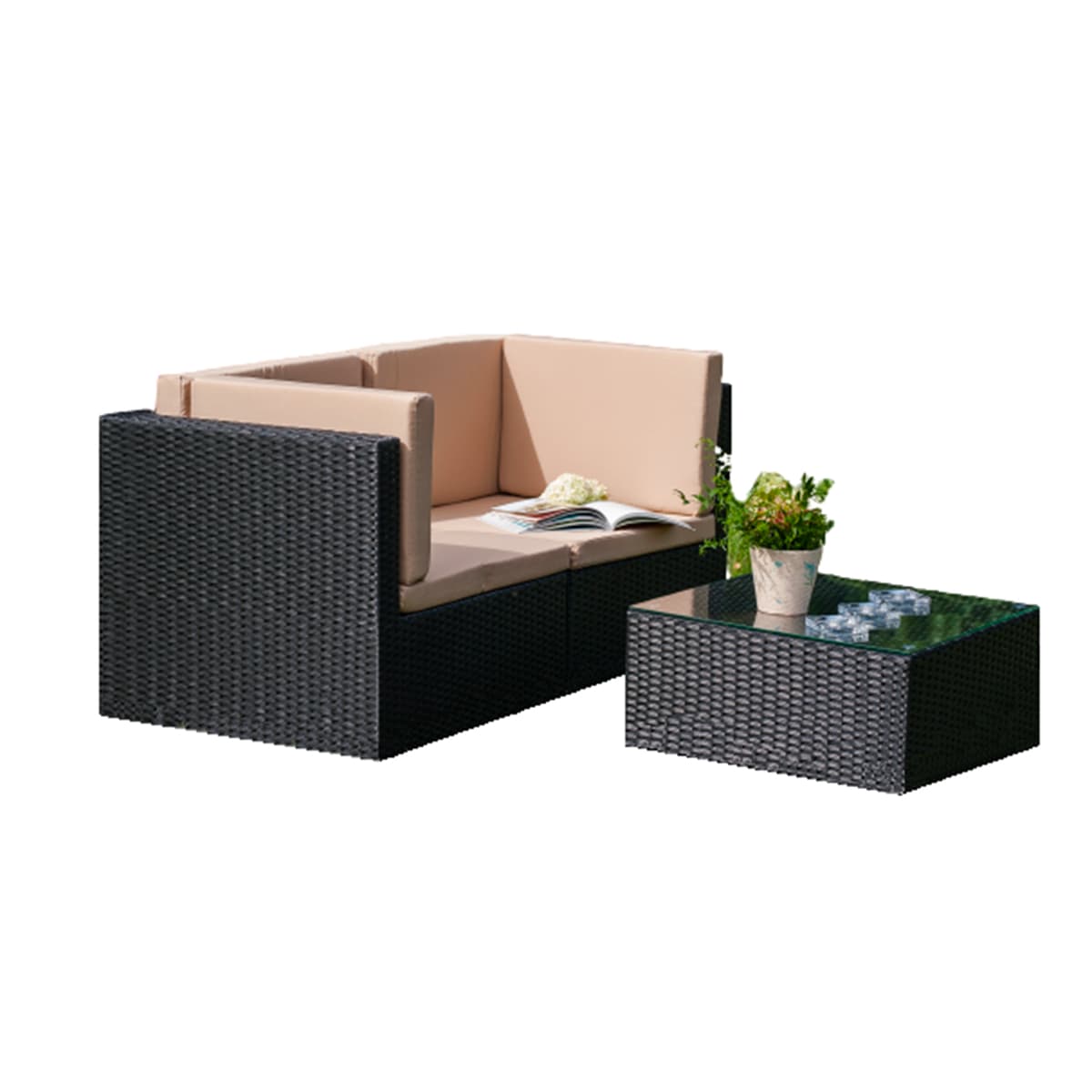 Salon de jardin 2 personnes Cancun Noir