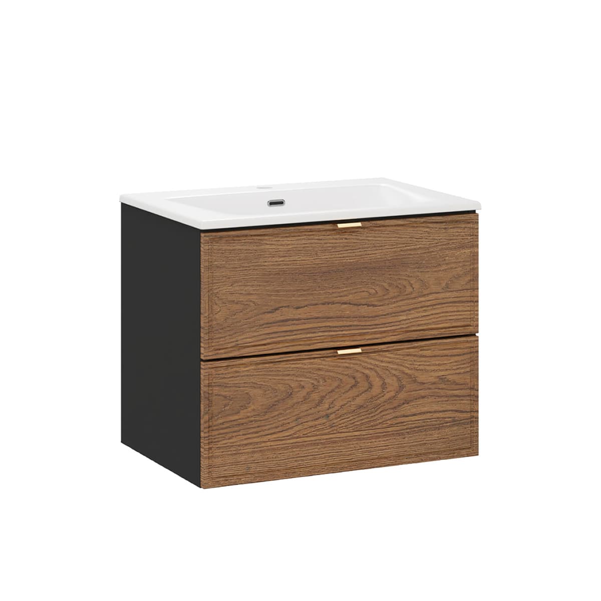 Meuble simple vasque encastrée 60cm Elena Bois et noir