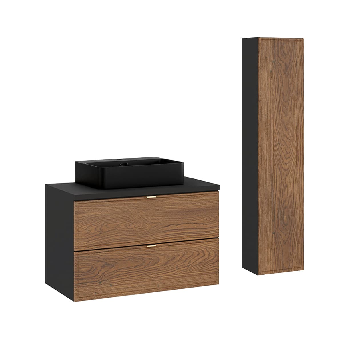 Ensemble meuble simple vasque 80cm et colonne Elena Bois et noir