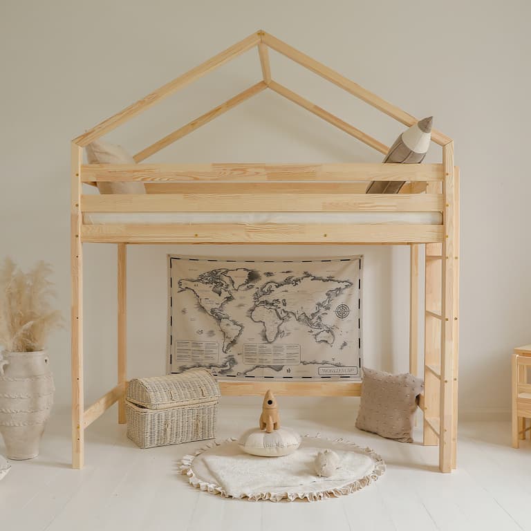 Lit cabane mi-hauteur 90x200 sommier inclus Candice Bois