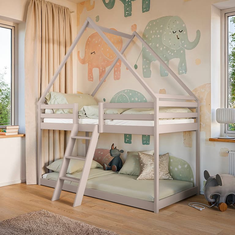 Lit cabane superposé 90x200 sommier inclus Laura Cachemire