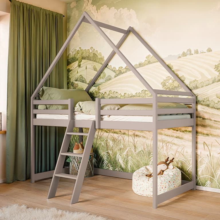 Lit cabane mi-hauteur 90x200 sommier inclus Coraline Cachemire