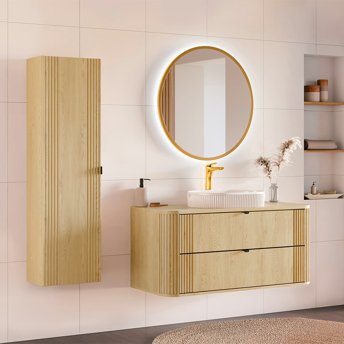 Ensemble meuble simple vasque 120cm et colonne Mila Bois