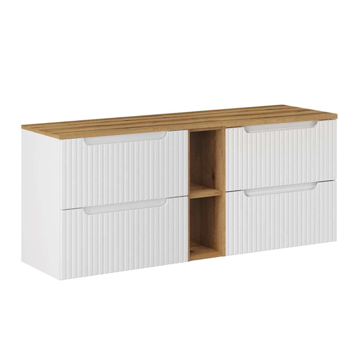 Meuble sous-vasque 140cm 4 tiroirs 2 niches Riva Blanc et Bois