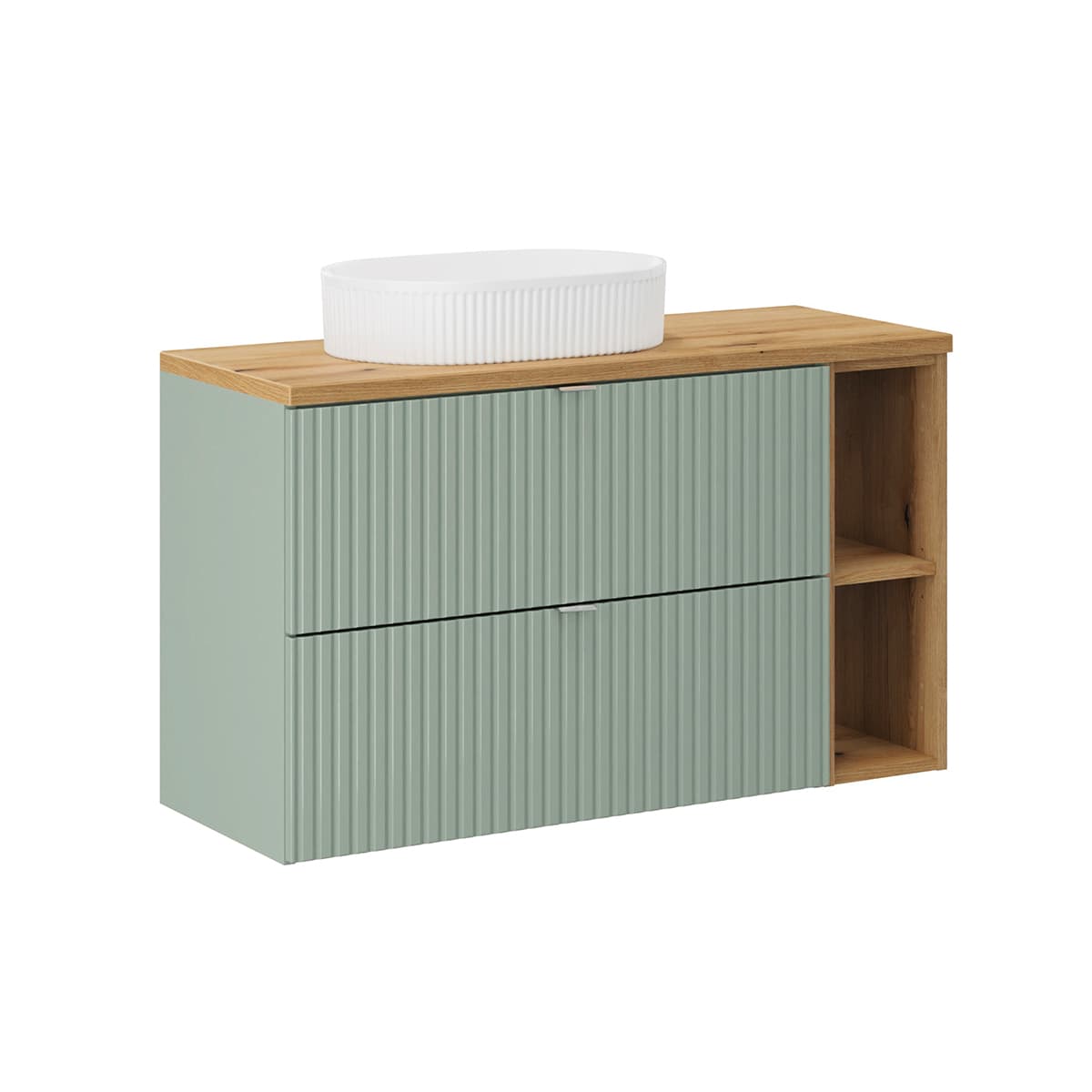 Meuble simple vasque 100cm 2 tiroirs 2 niches Jade Vert et Bois