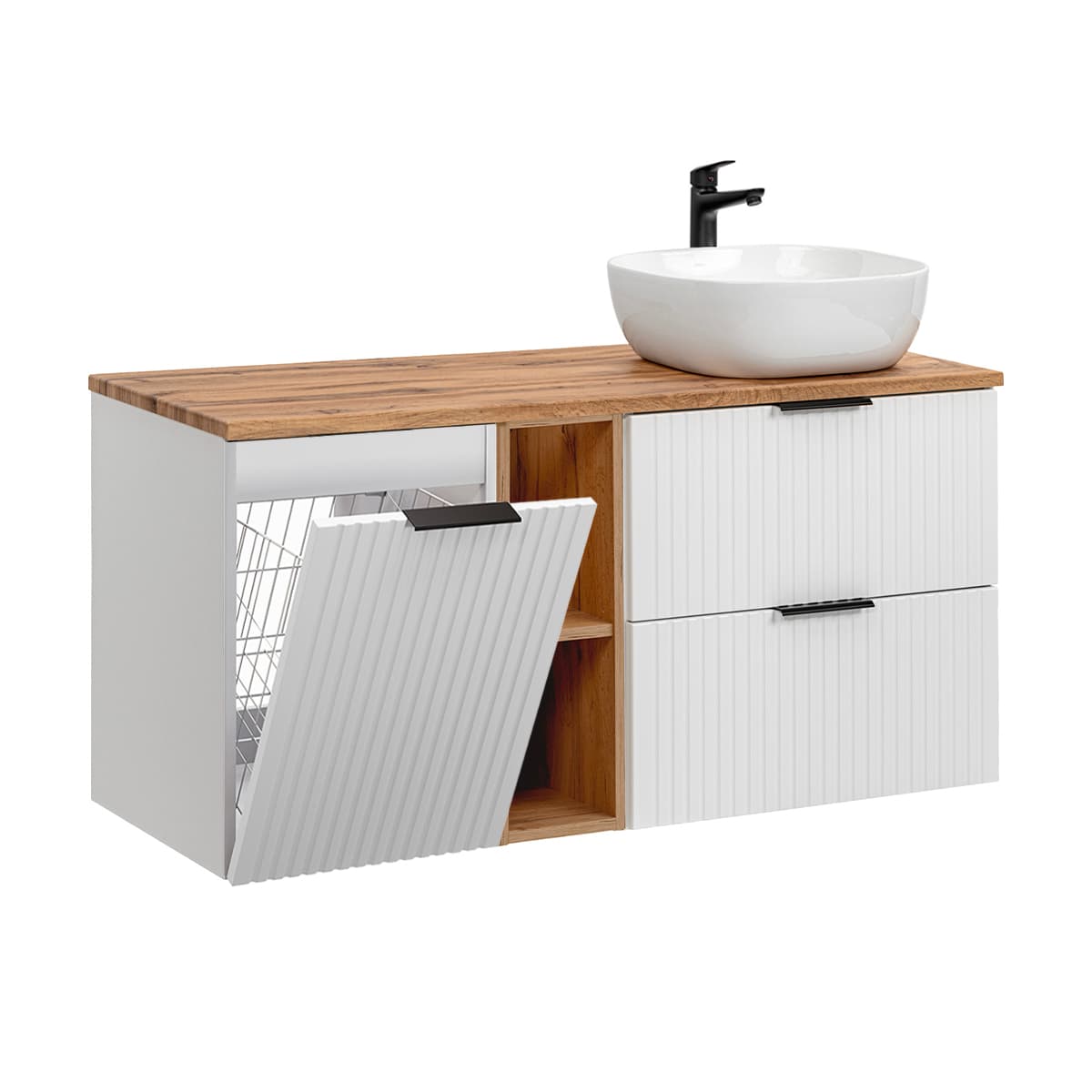 Meuble simple vasque 120cm 2 niches panier à linge Adriel Blanc