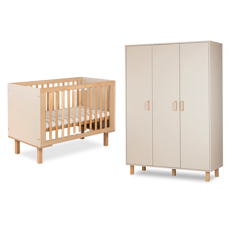 Lit évolutif 60x120 et armoire 3 portes Littlesky by Klups Laura Champagne et Bois