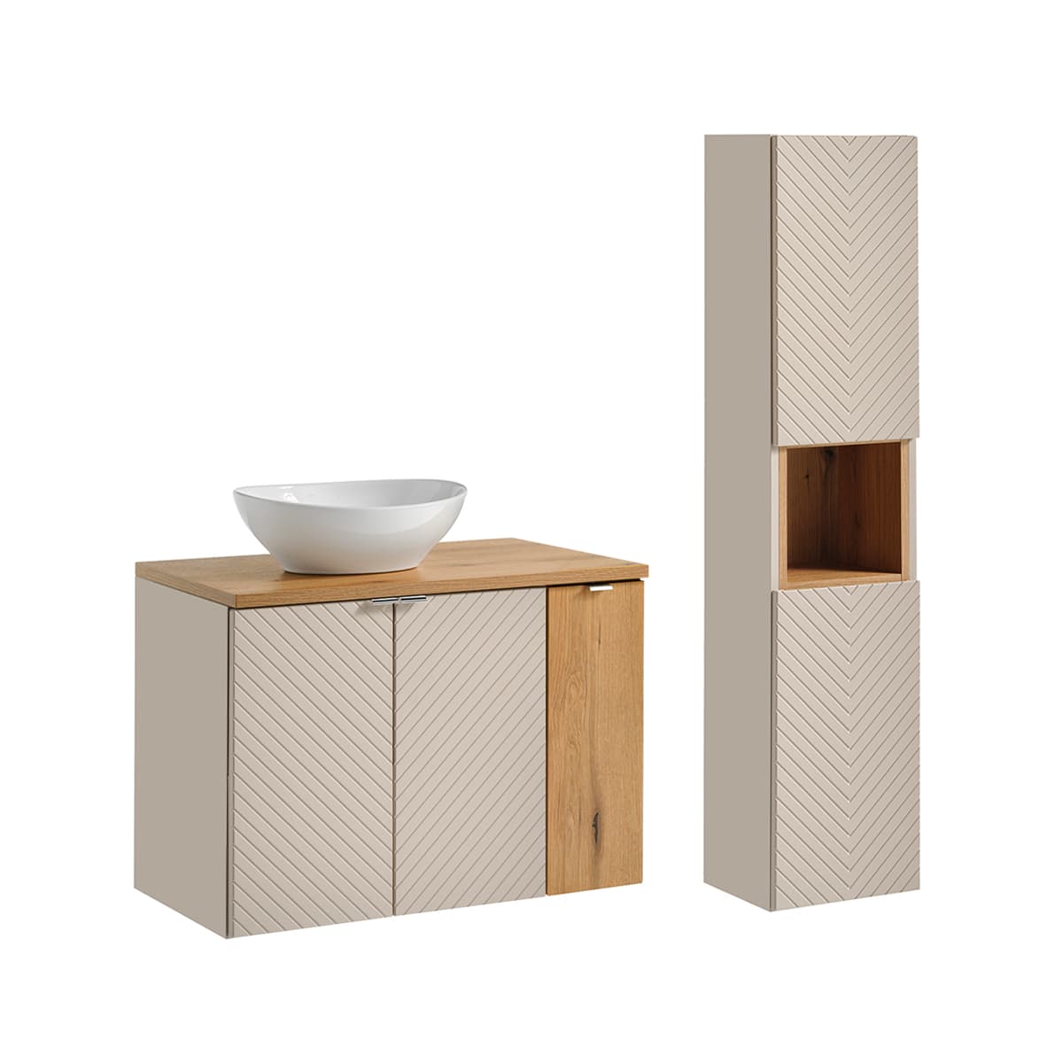 Ensemble meuble simple vasque 80cm 3 portes et colonne Manoa Cachemire et Bois