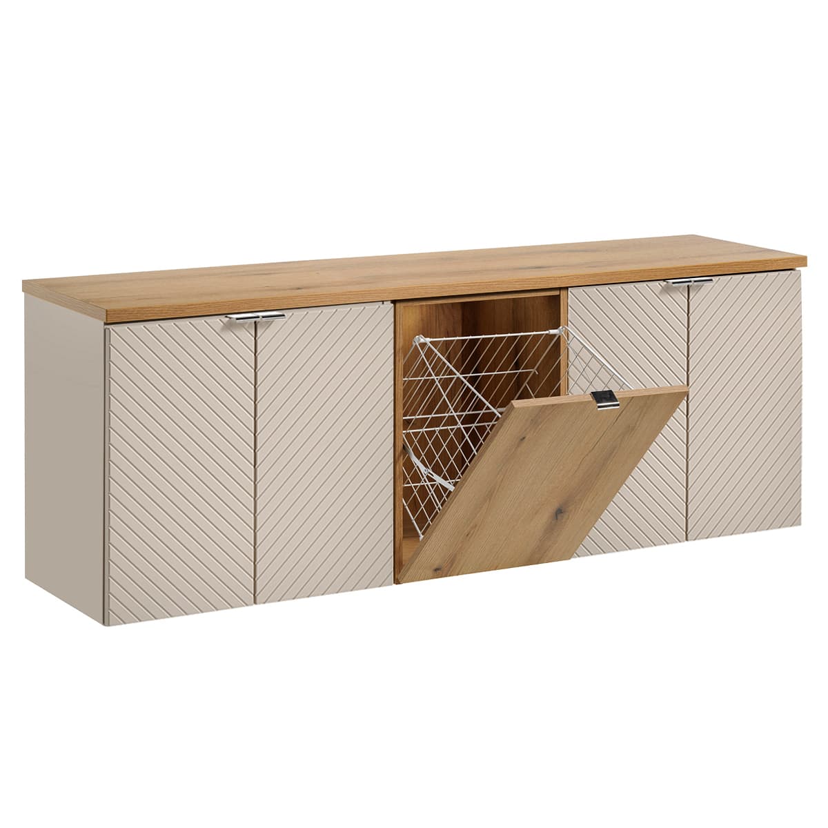 Meuble sous-vasque 160cm 4 portes panier à linge Manoa Cachemire et Bois